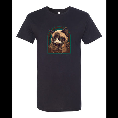 BELLA CANVAS MEN'S LONG BODY URBAN TEE 3006 Minimalistic illustration of character of cat. Bad morning